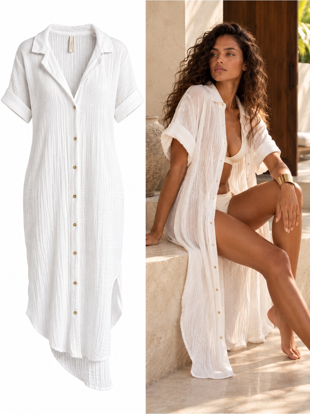 Anthropologie Lucia White Sheer Cotton Gauze Midi Swim Cover Up Size Medium